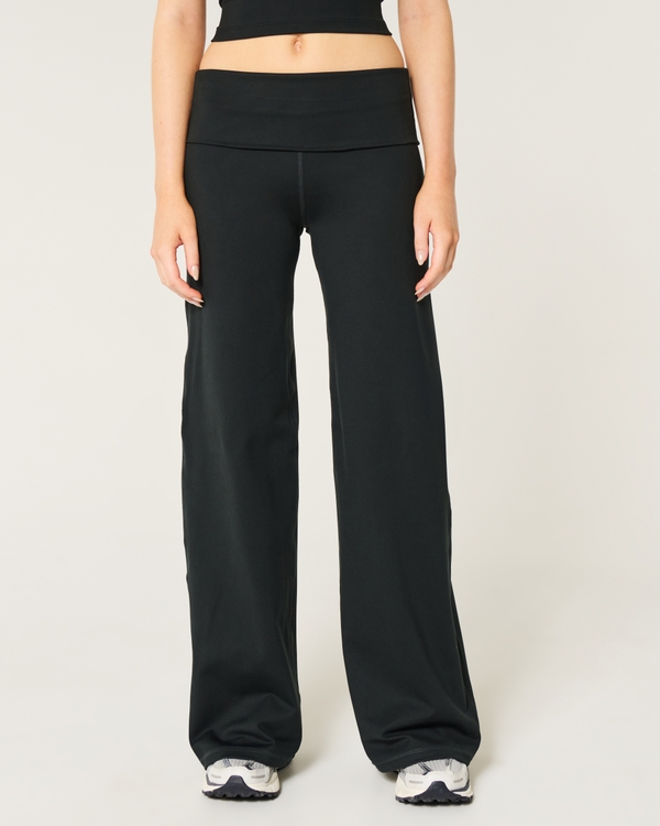Gilly Hicks Active Recharge Foldover Waist Wide-Leg Pants, Black view 2