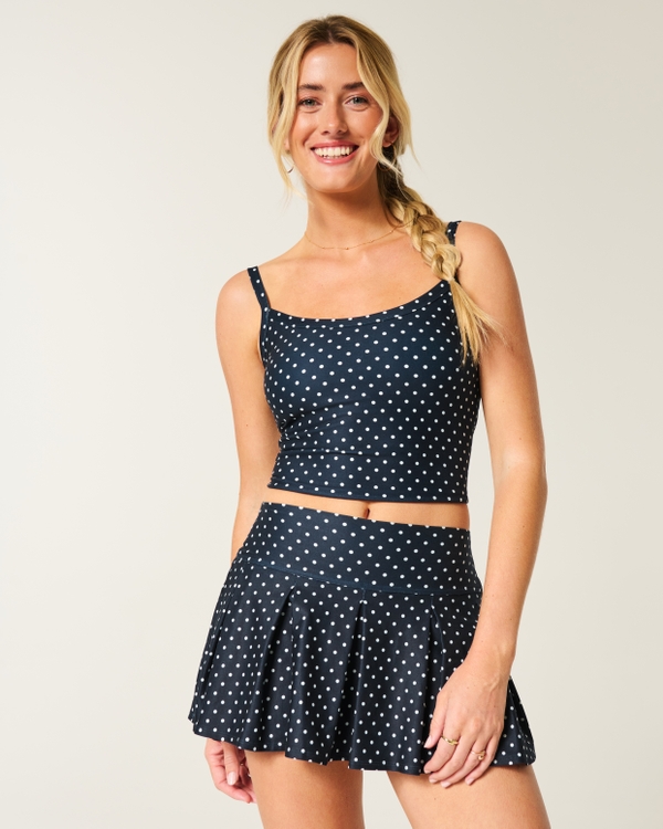 Gilly Hicks Active Drop-Waist Pleated Skortie, Navy Dot view 1