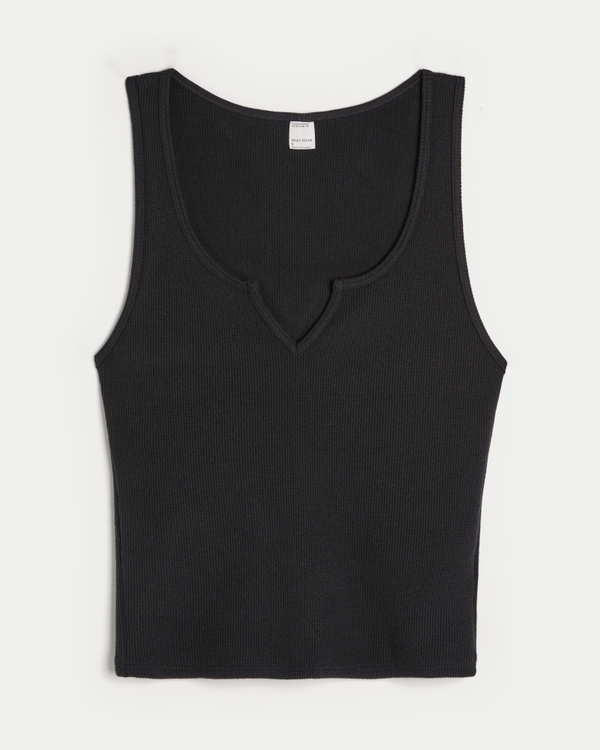 Gilly Hicks Cozy Waffle Notch-Neck Tank, Black view 1